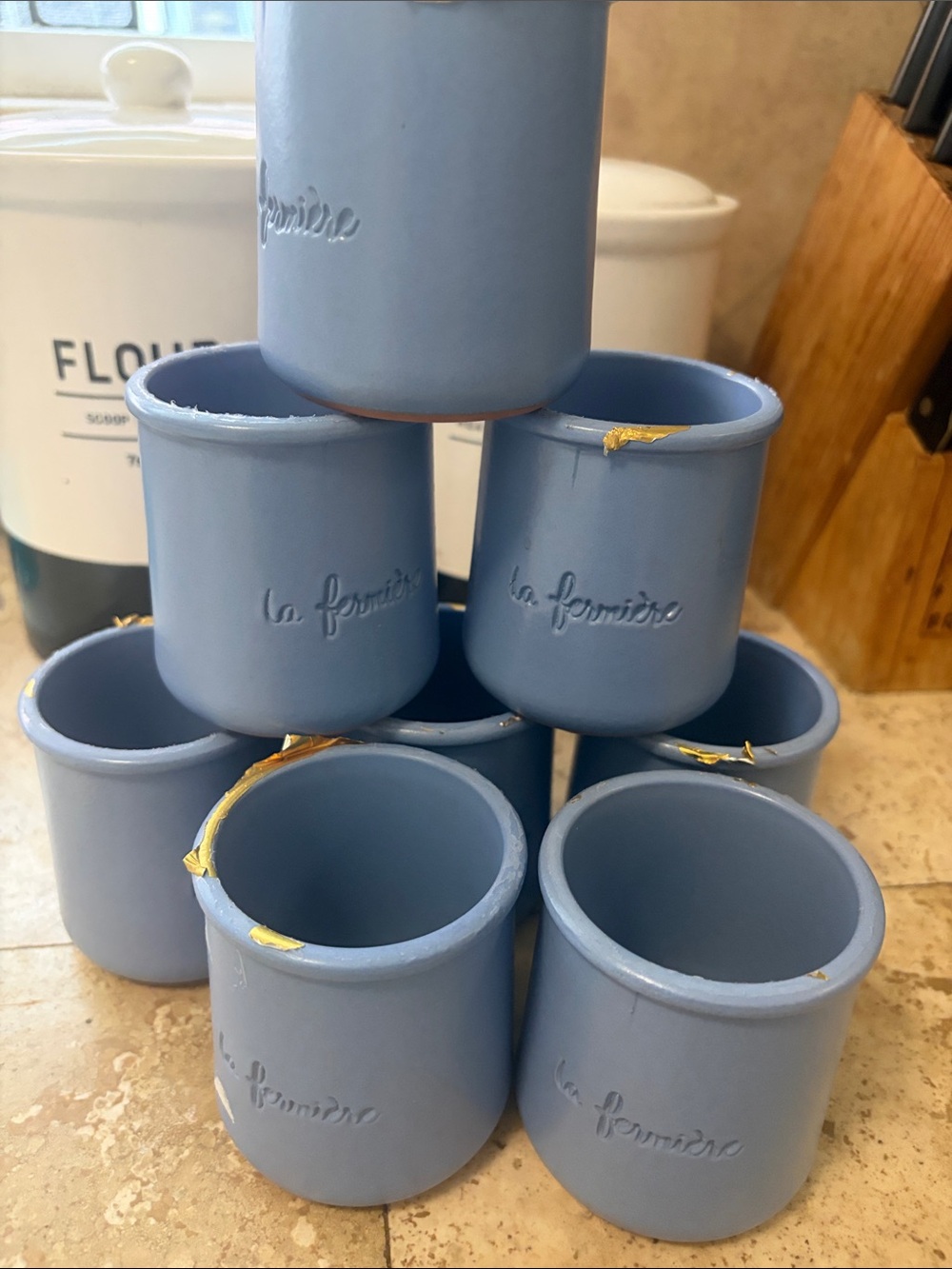 La Fermière Matte Blue Ceramic Votive 8-Cup Set